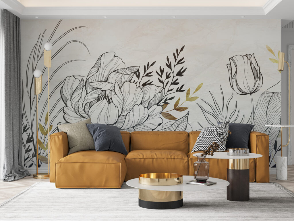 Drawn blooms, gold accents — interior 3