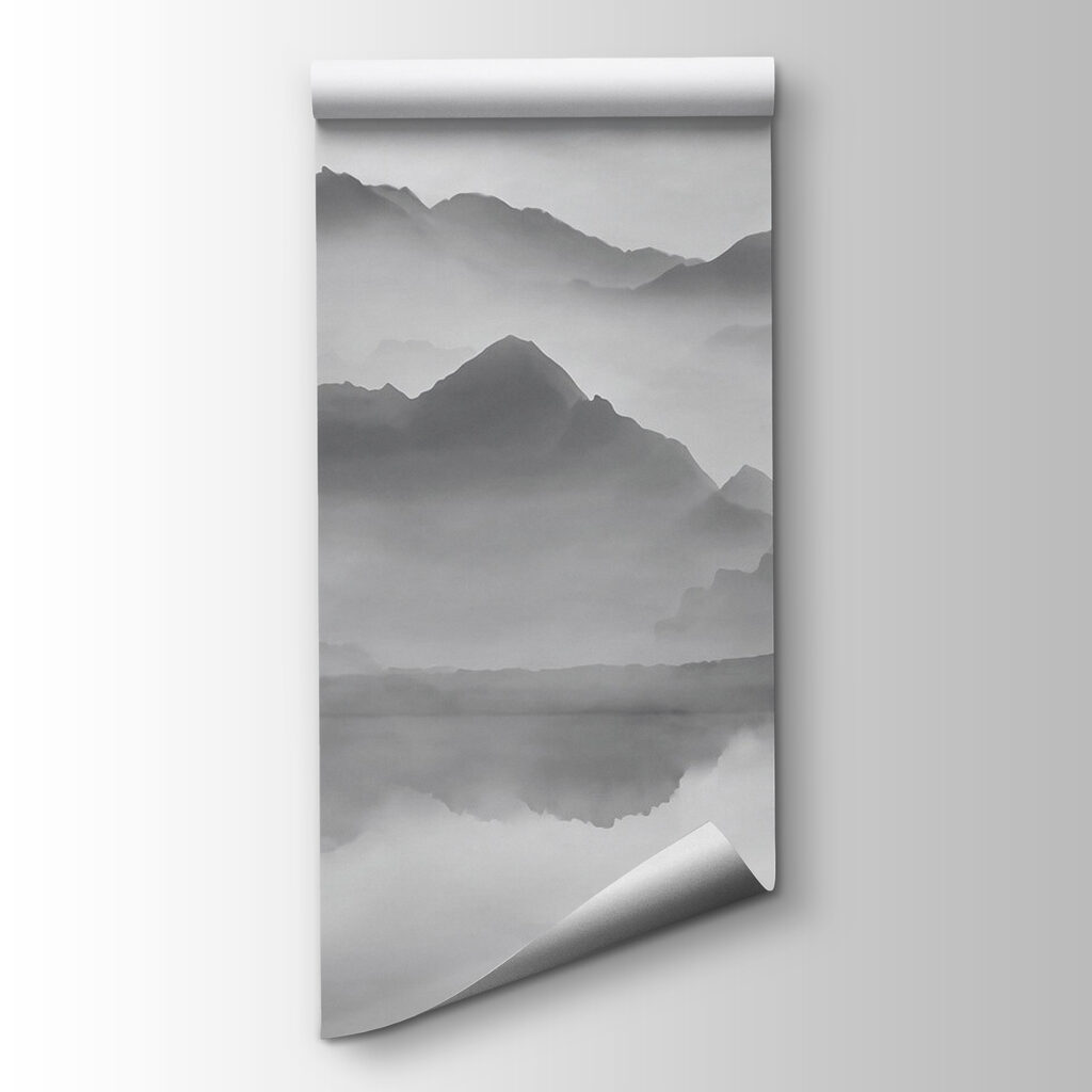 Grey mountains over water — product view
