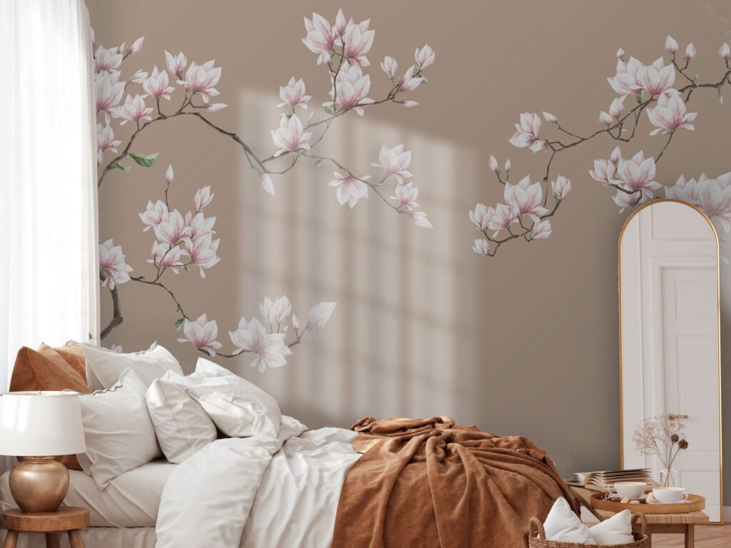 Pink magnolia on taupe — interior 2