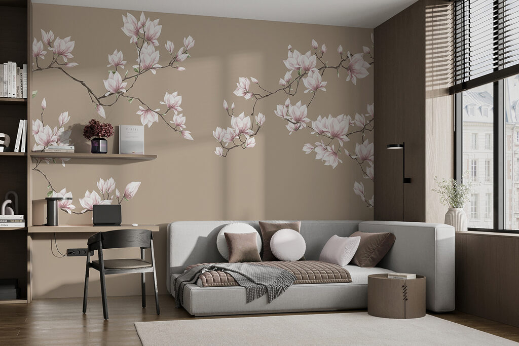 Pink magnolia on taupe — interior 4