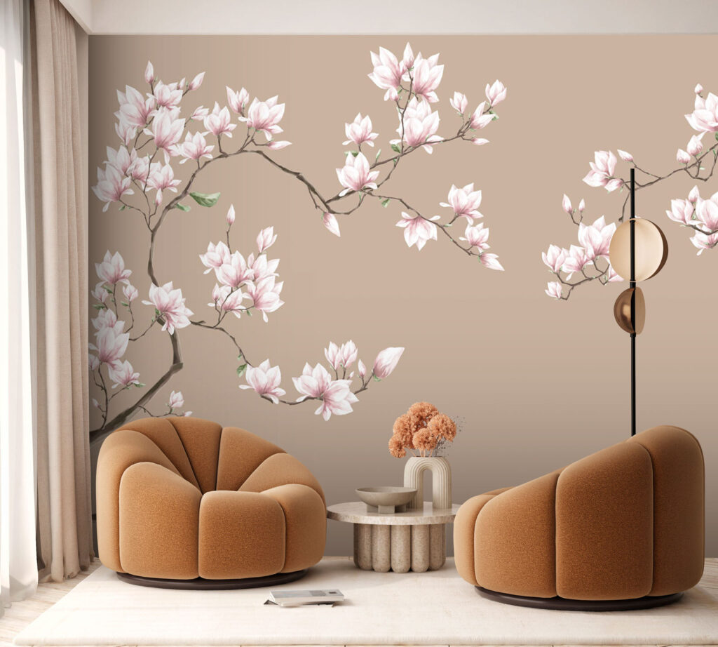 Pink magnolia on taupe — interior 3