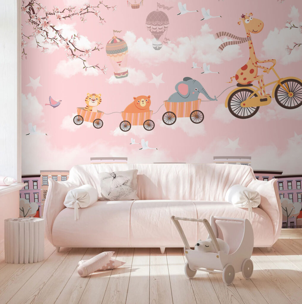 Animals cycling above town — interior 1