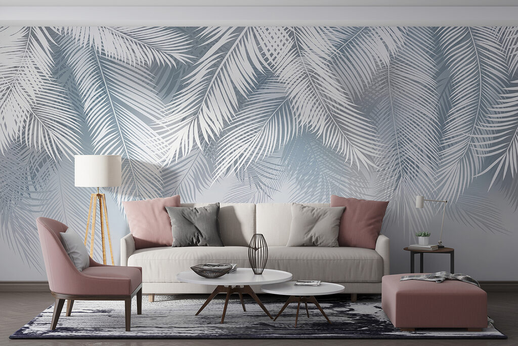 Palm fronds on ice-blue — interior 4