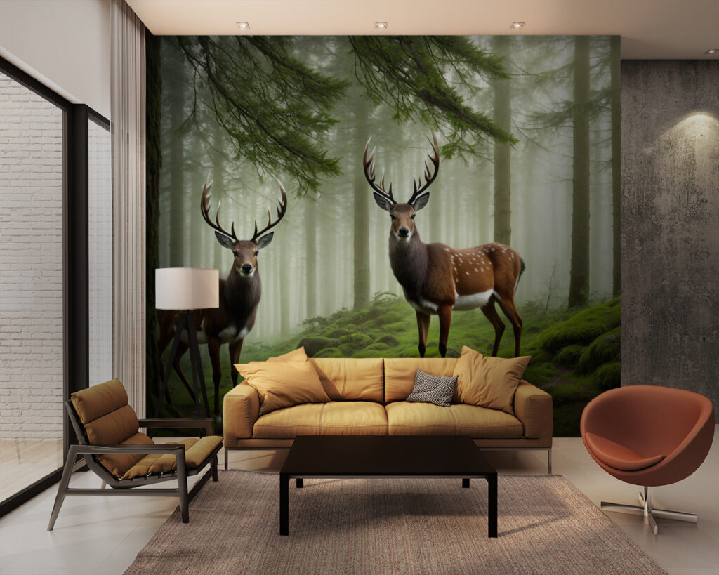 Deer in conifer forest — interior 2