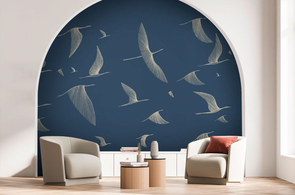 Birds in Flight in an interior