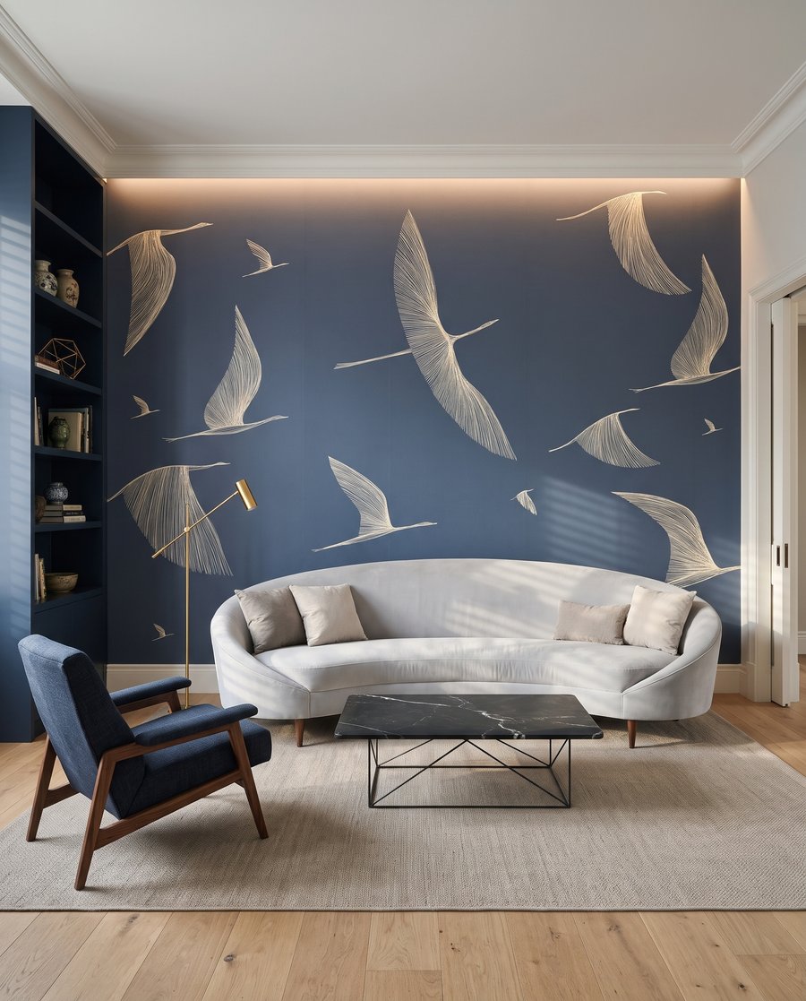 Birds in Flight in an interior