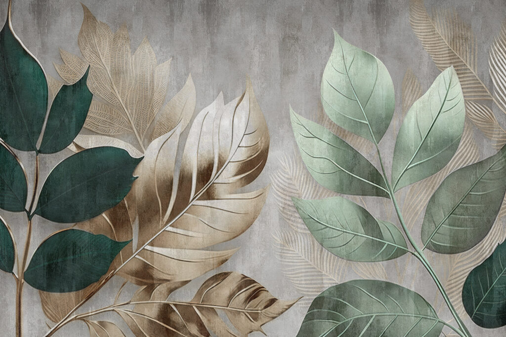 Green leaves on planks — full design