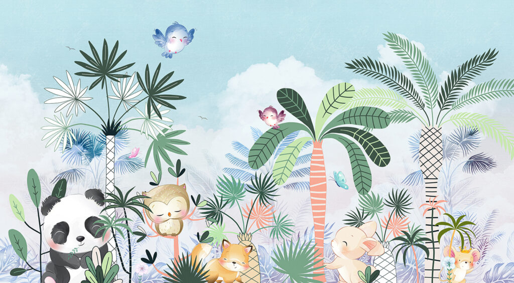 Jungle animals among palms — full design