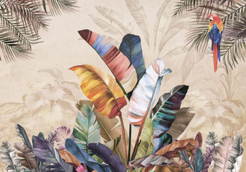 Bird framed by leaves — full design