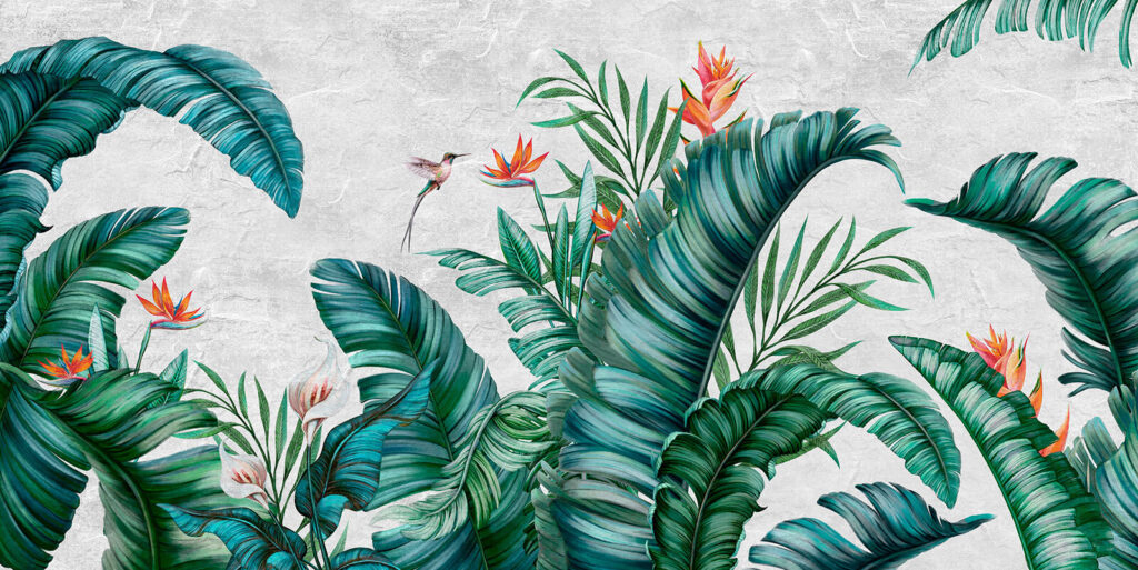 Green leaves, small blooms — full design