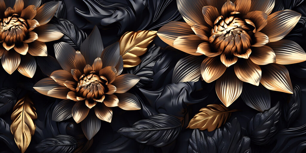 Golden flowers among leaves — full design