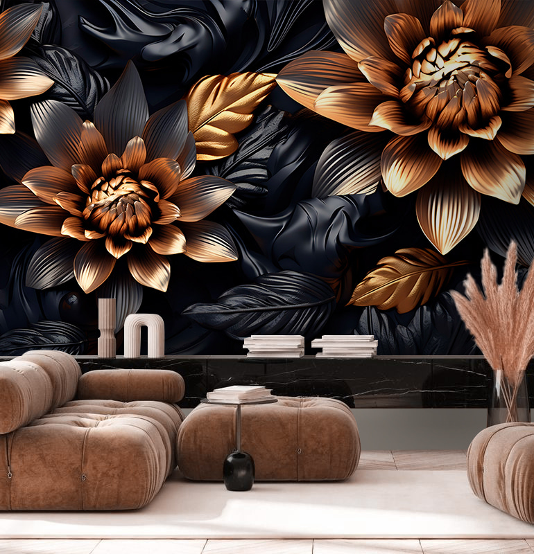Golden flowers among leaves — interior 1