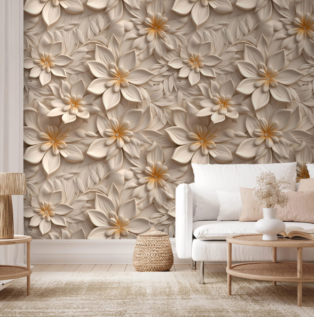 Cream flower relief — interior 1