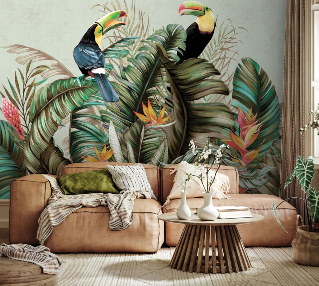 Toucans among jungle leaves — interior 1