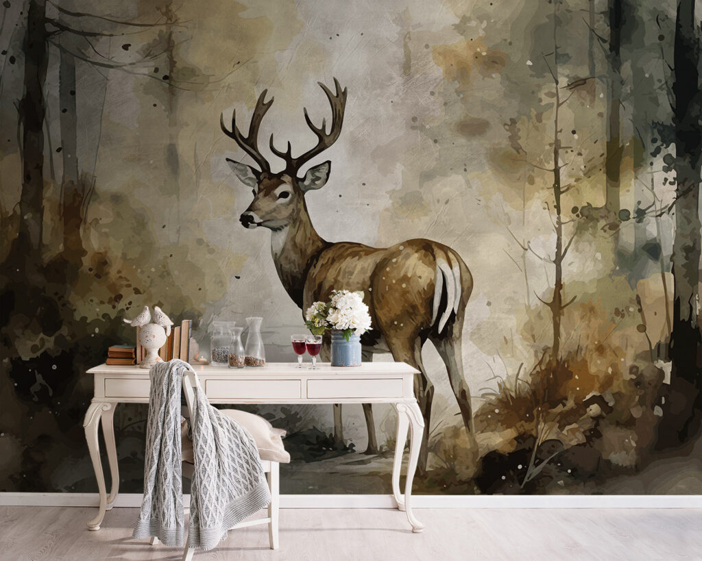 Deer in woodland watercolour — interior 4