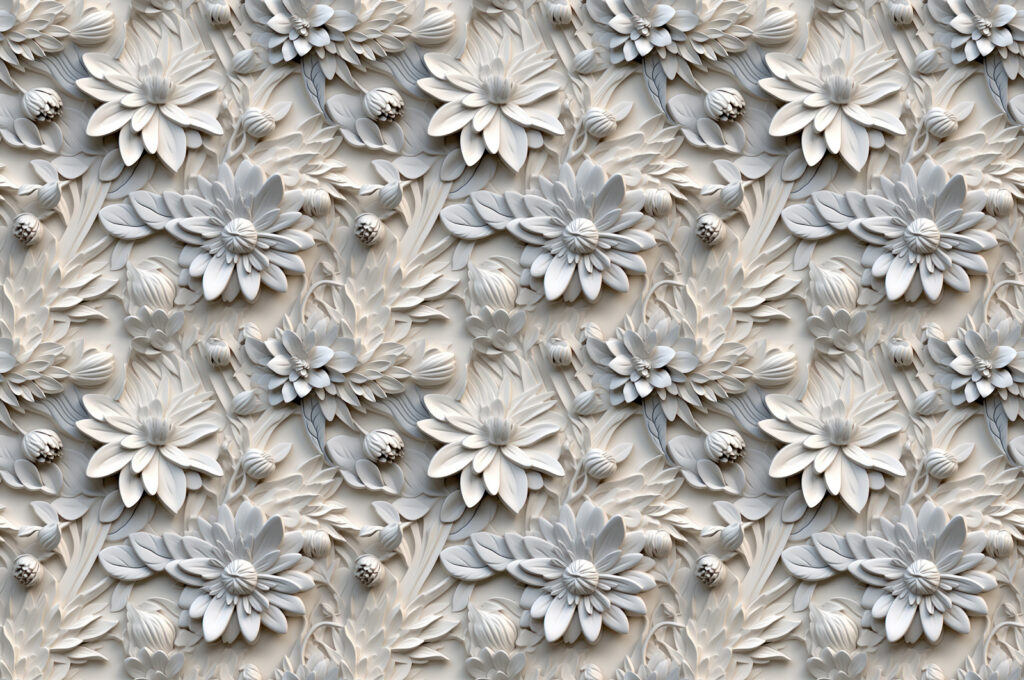White flowers in relief — full design