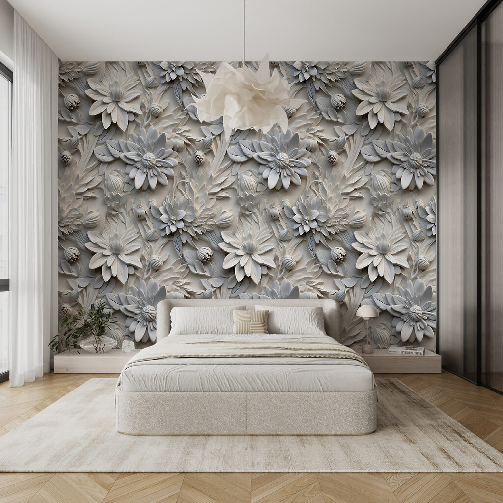 White flowers in relief — interior 6