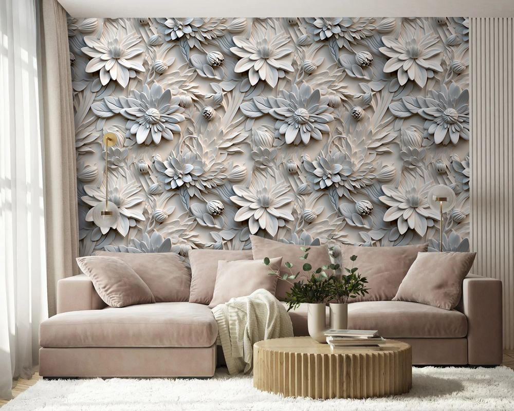 White flowers in relief — interior 2