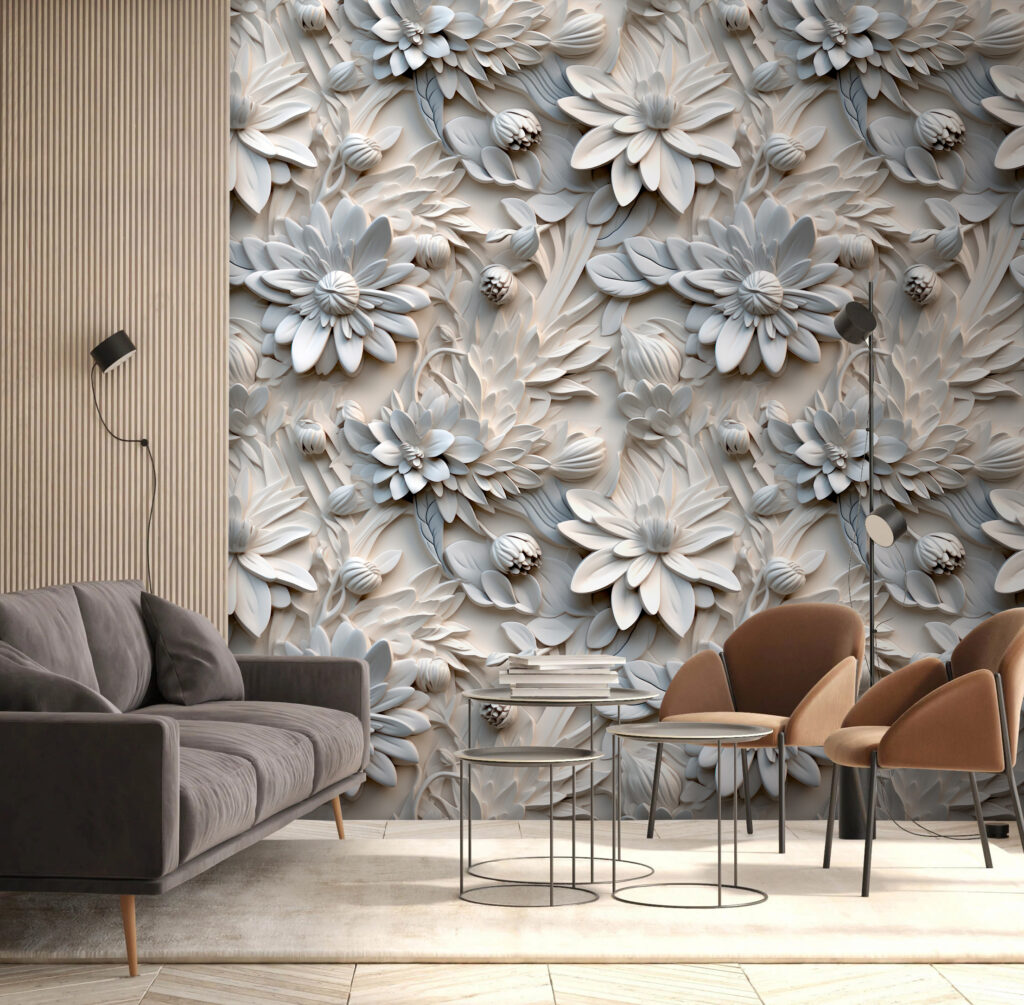 White flowers in relief — interior 4