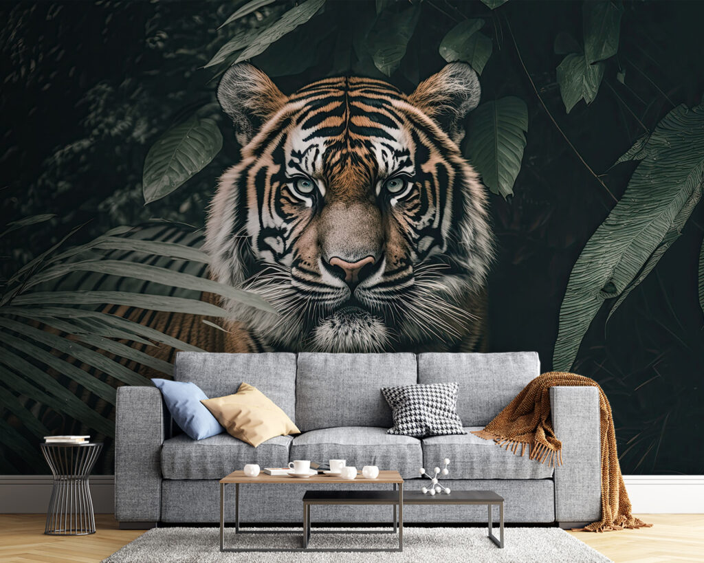 Tiger among dark leaves — interior 3