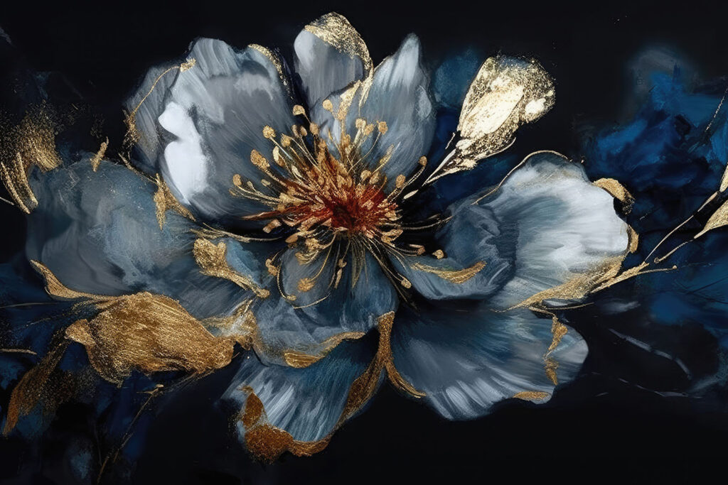Blue flower, gold accents — full design