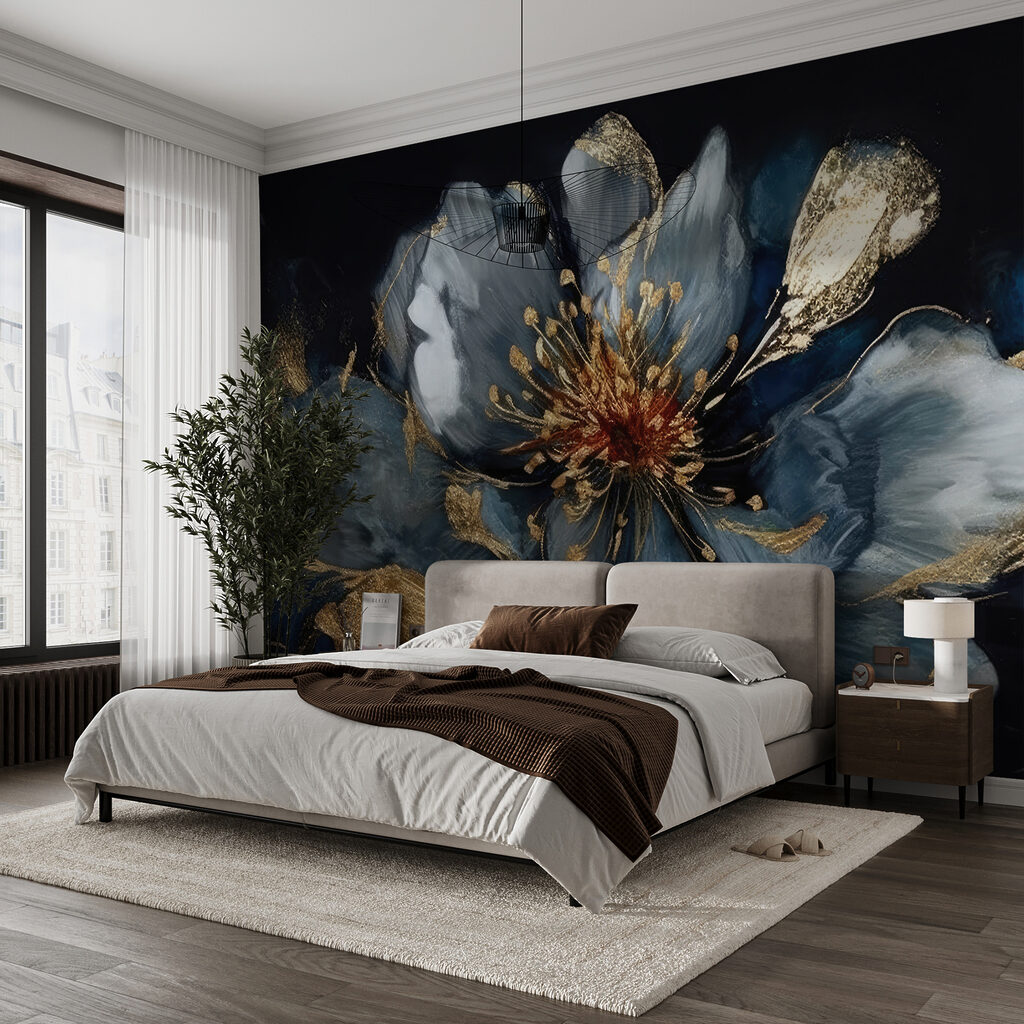 Blue flower, gold accents — interior 4