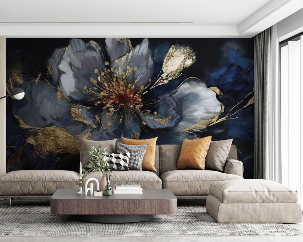 Blue flower, gold accents — interior 2