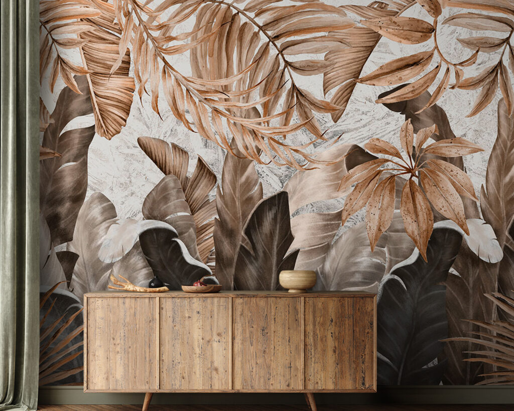 Tropical leaves in cream — interior 2