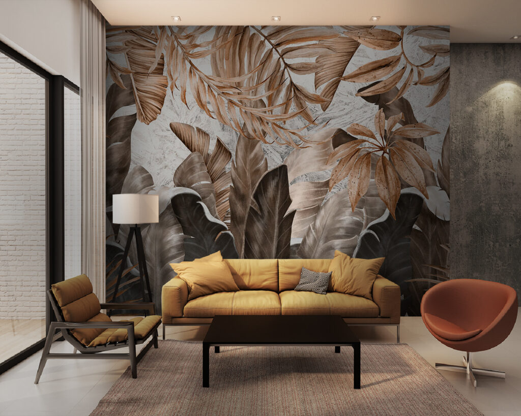 Tropical leaves in cream — interior 1