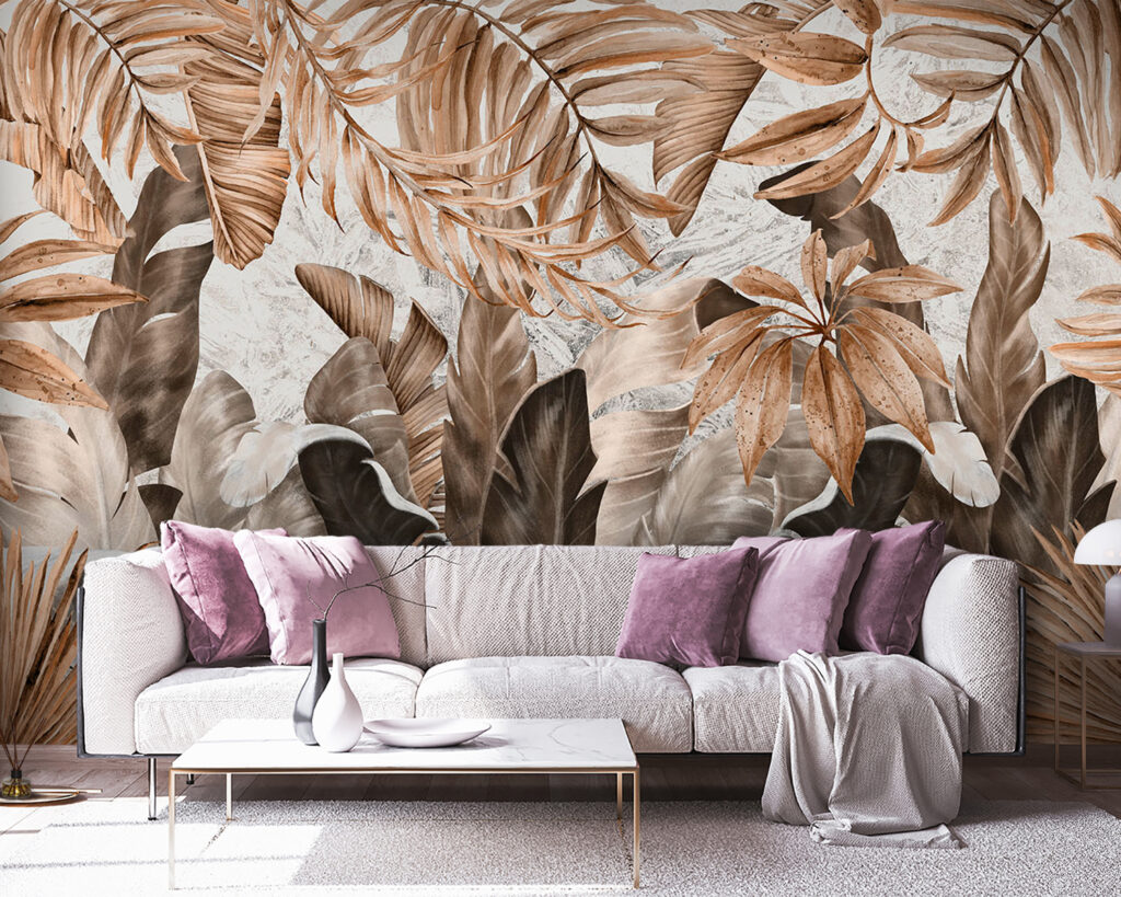 Tropical leaves in cream — interior 3