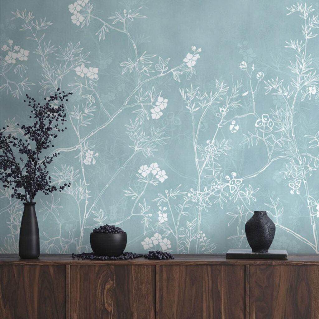 Flowers on mist blue — interior 2