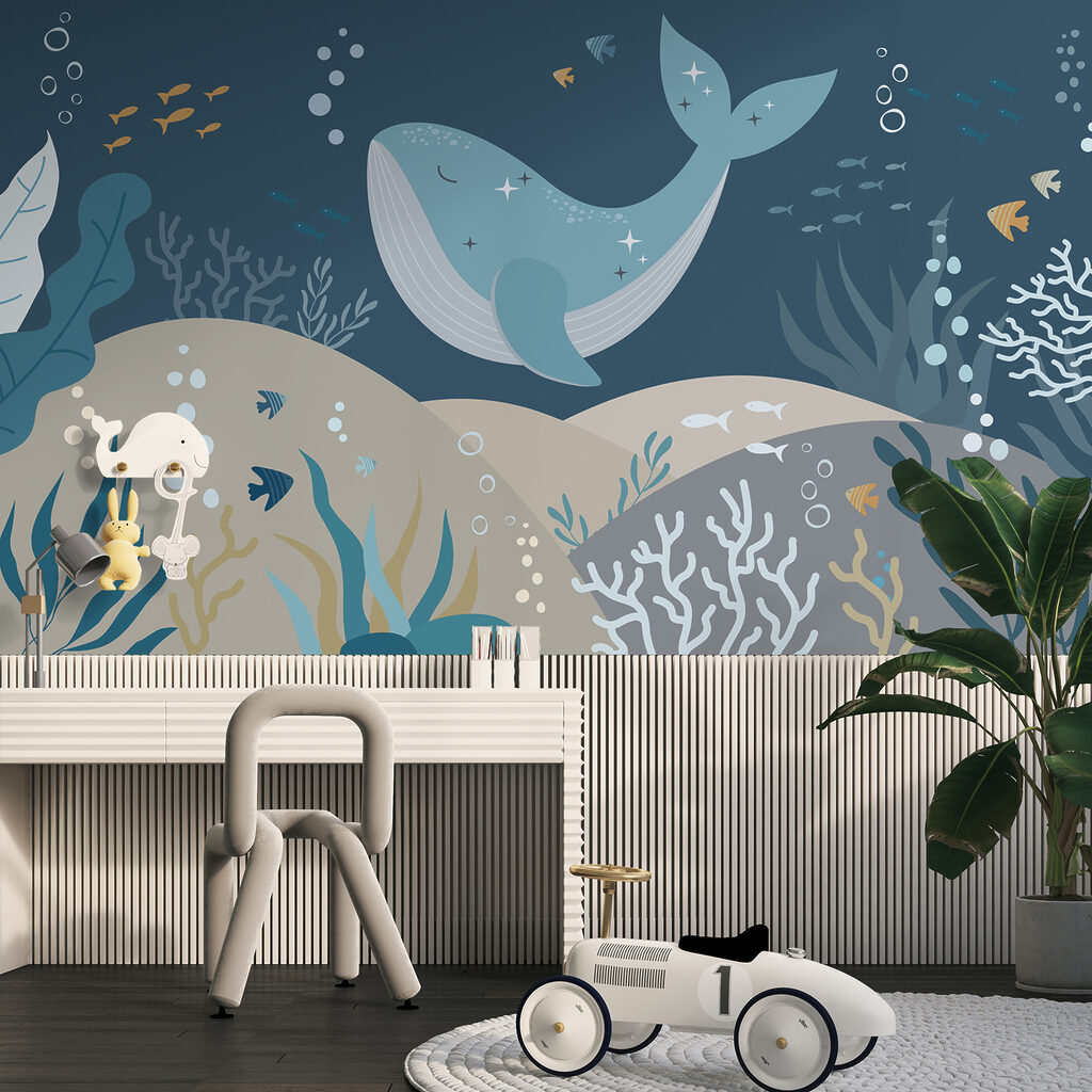 Whale above blue seabed — interior 4