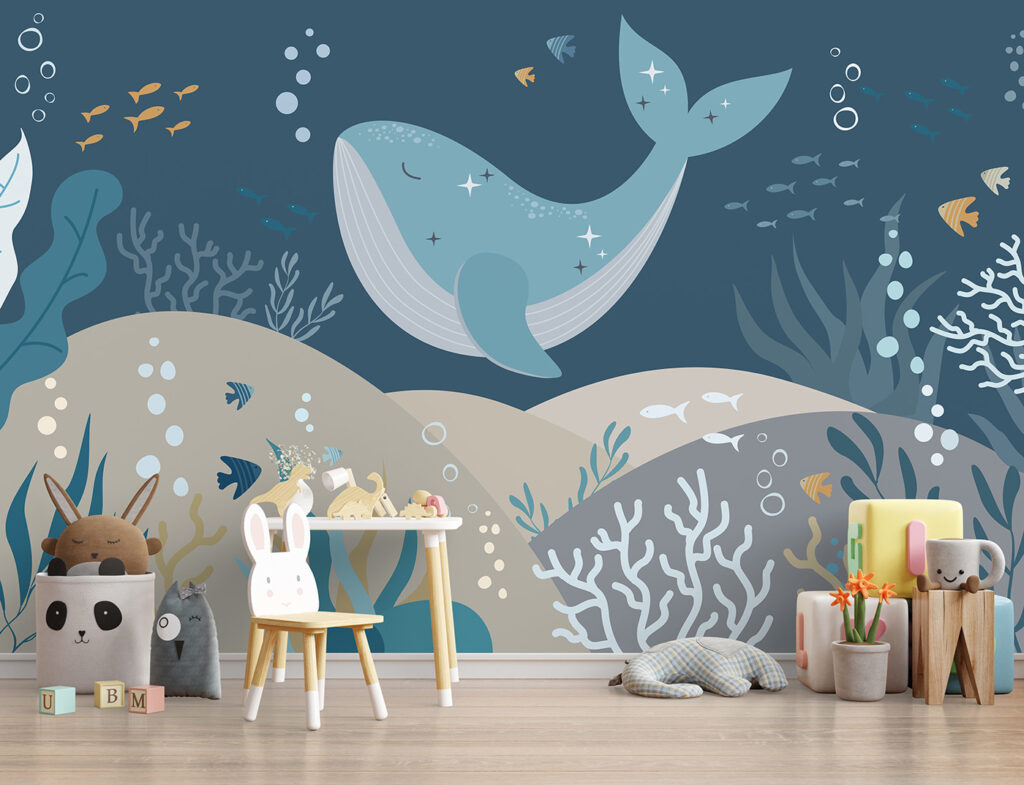 Whale above blue seabed — interior 2
