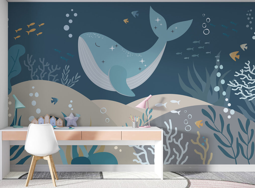 Whale above blue seabed — interior 1