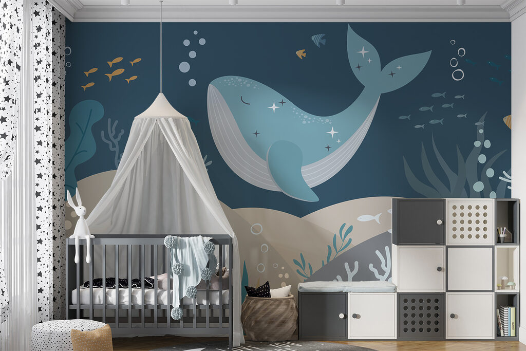 Whale above blue seabed — interior 5
