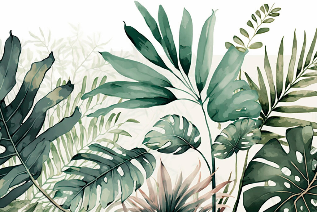 Monstera in green watercolour — full design