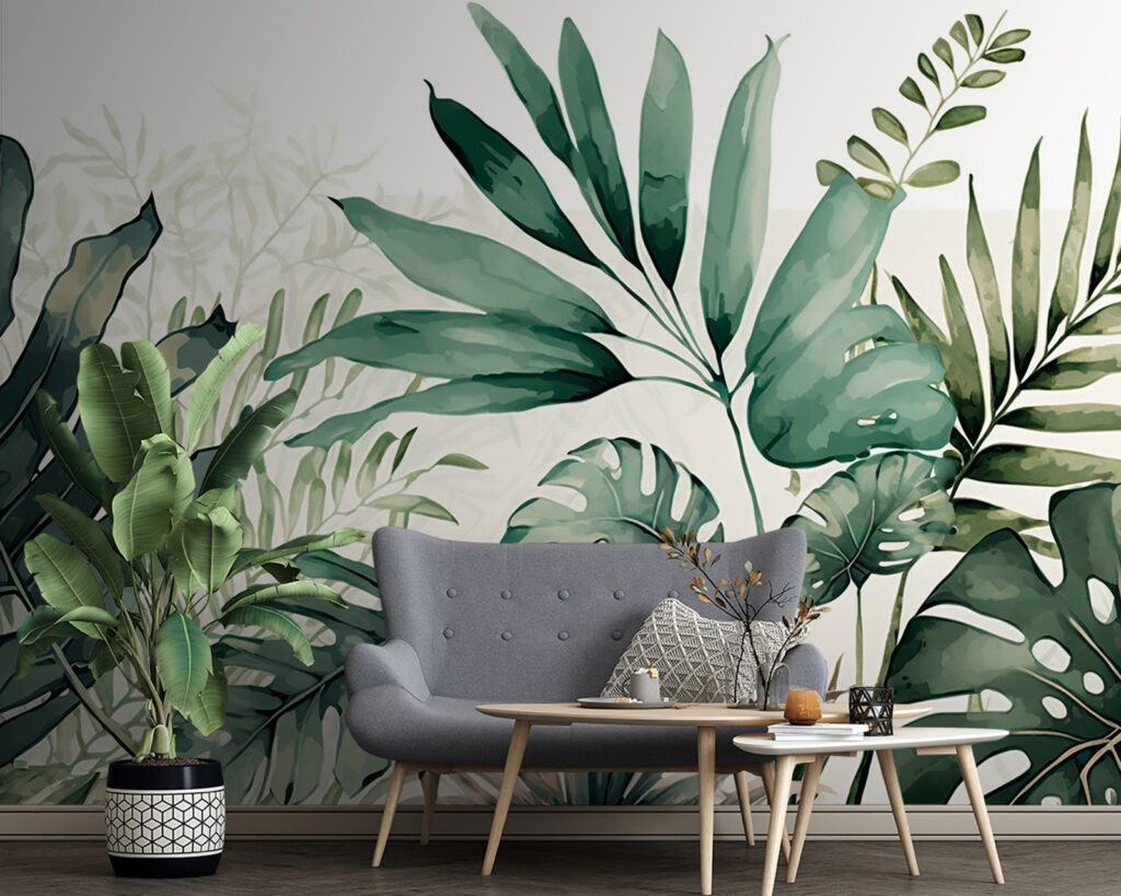 Monstera in green watercolour — interior 1