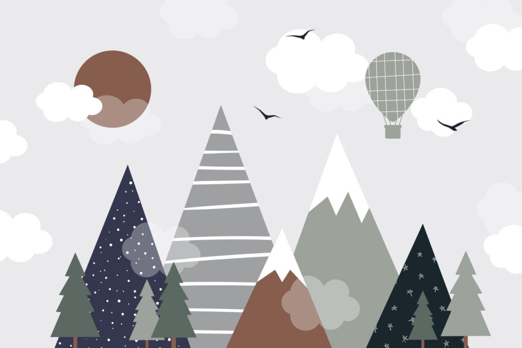 Balloon above geometric peaks — full design