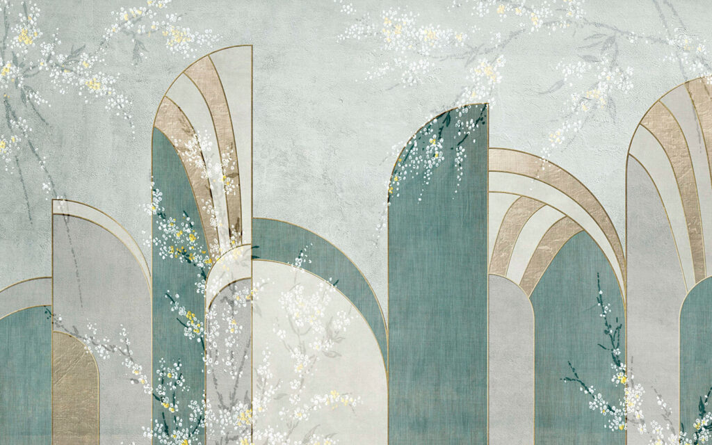 Turquoise arches with blossoms — full design