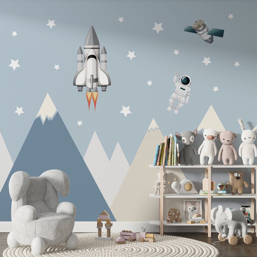 Astronauts above flat mountains — interior 8