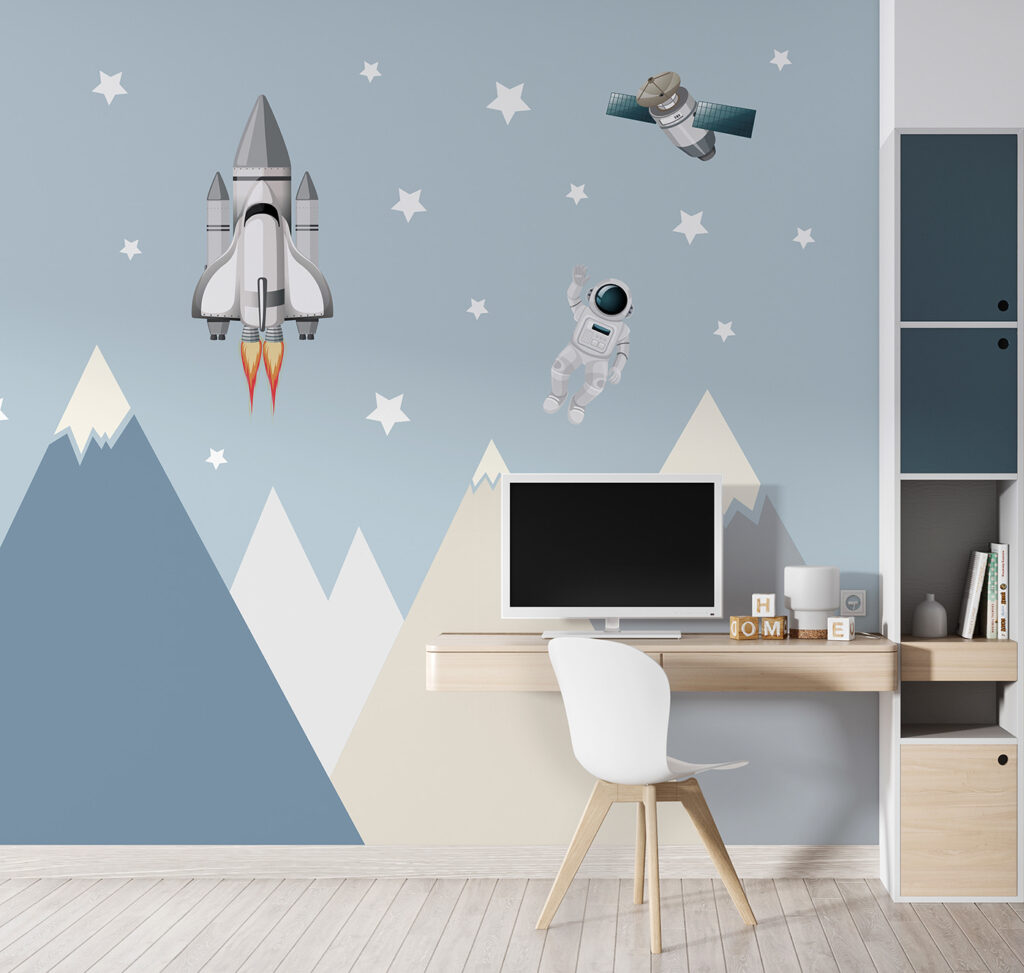 Astronauts above flat mountains — interior 4