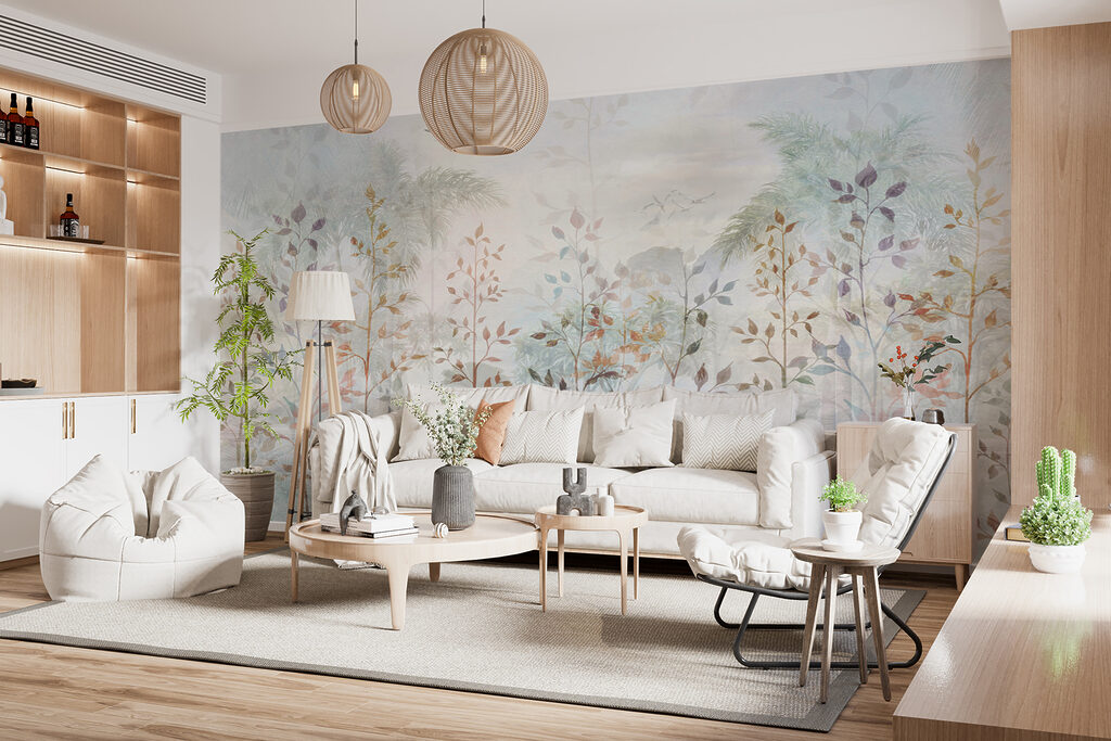 Leaves above distant palms — interior 6
