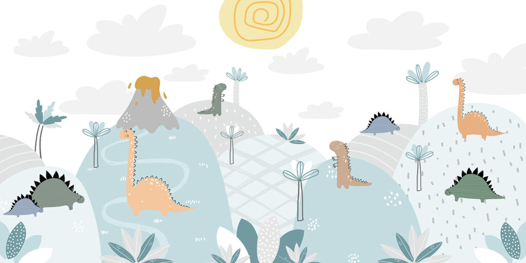 Dinosaurs by a volcano — full design