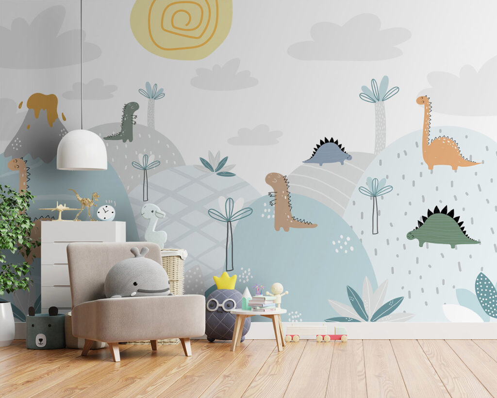 Dinosaurs by a volcano — interior 1