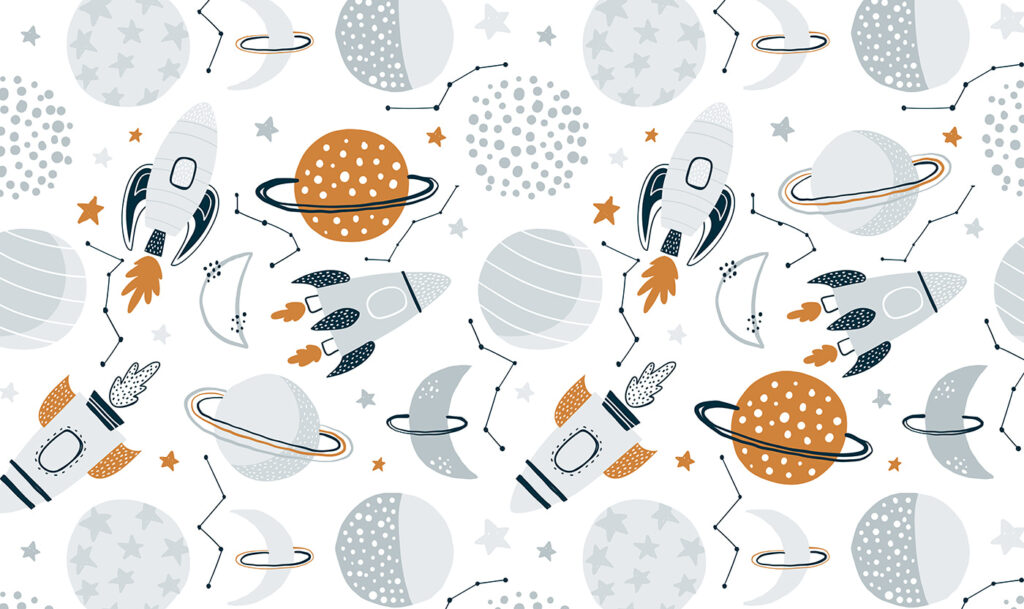 Planets in playful repeat — full design