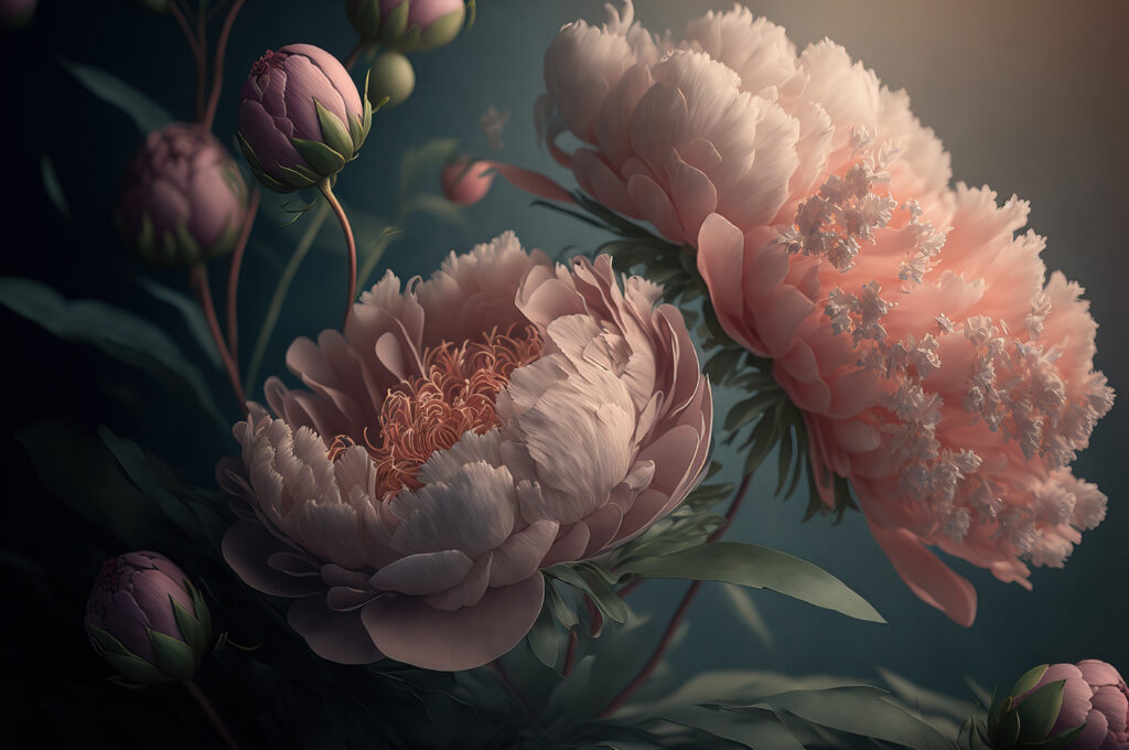 Old pink peonies — full design