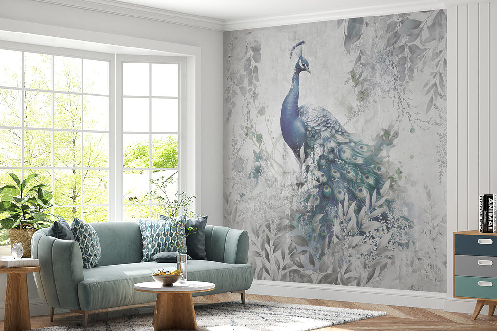 Peacock in the Garden in an interior