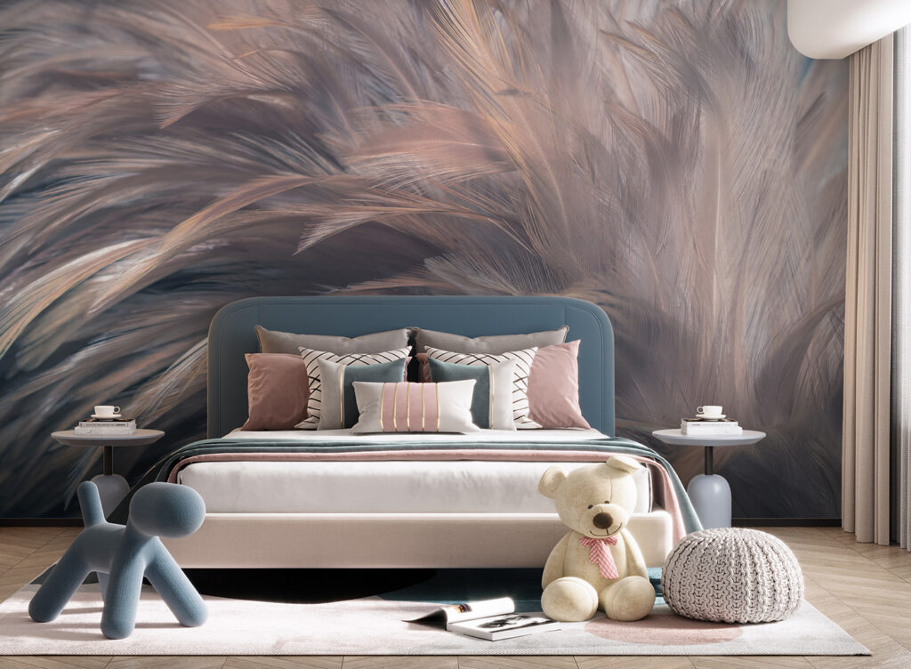 Grey feathers, pink sheen — interior 2