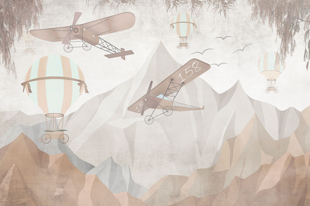 Planes above sandy mountains — full design