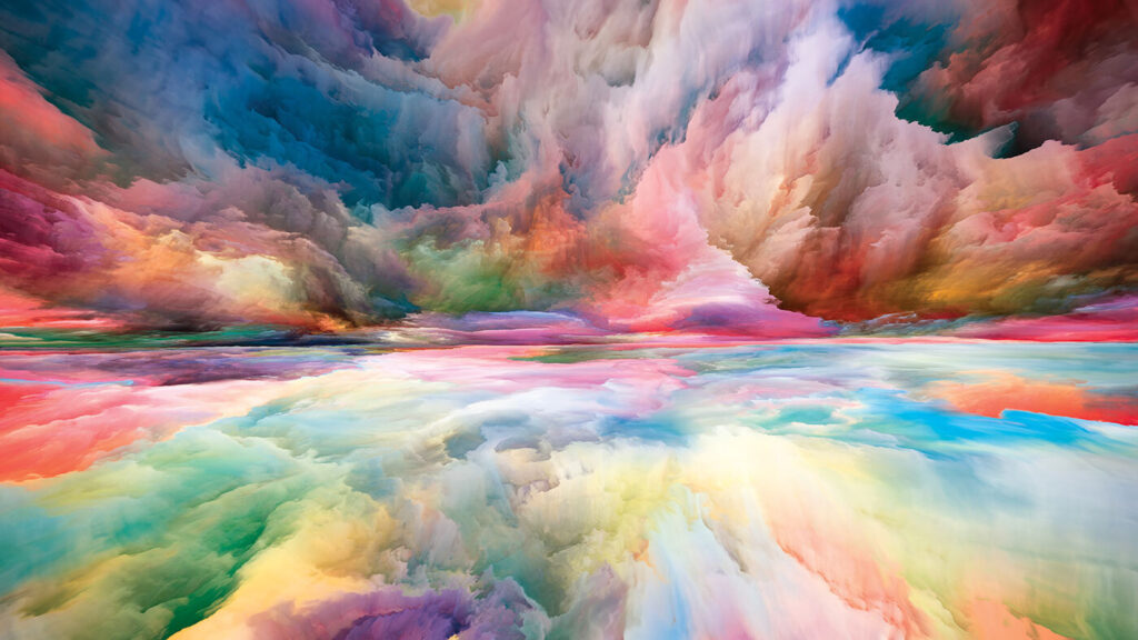 Colourful clouds and reflections — full design